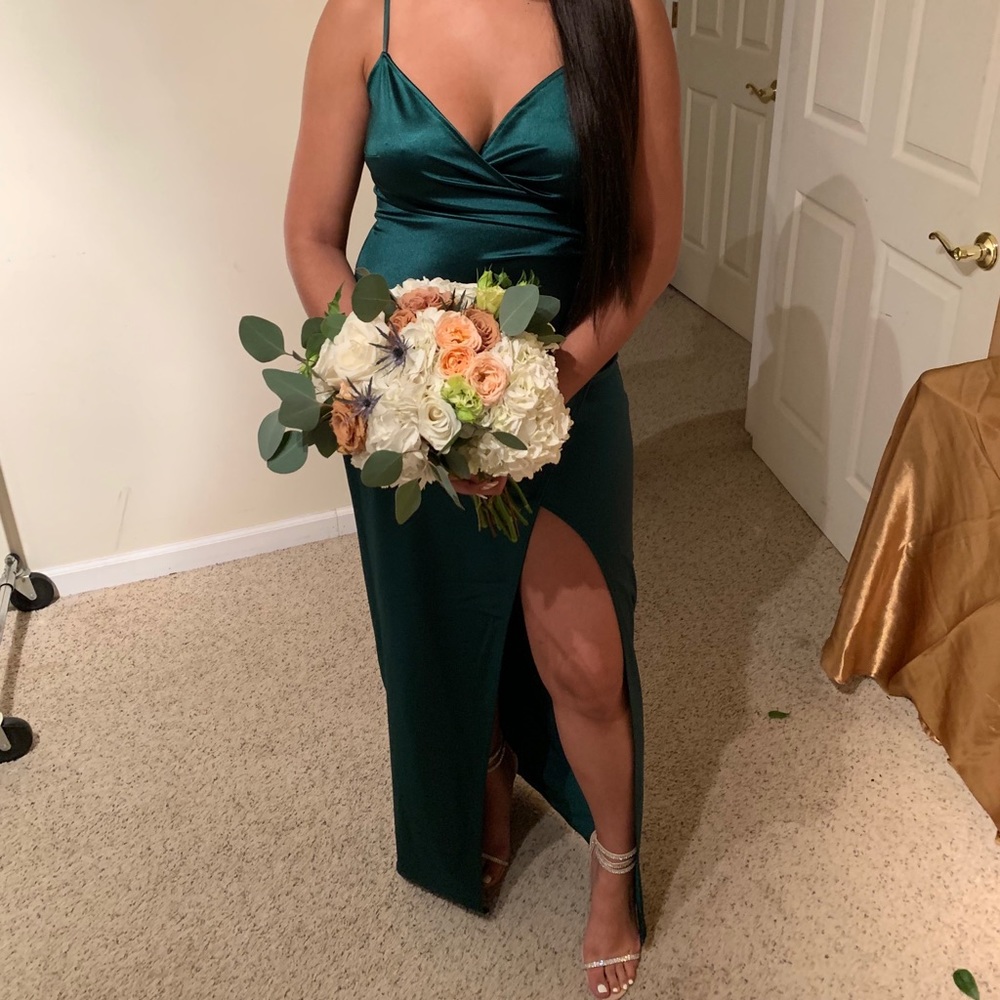 Emerald Green Wrap Skirt Satin Dress